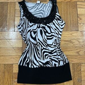 Mcbling Zebra Pattern Tank Top with Black Trim